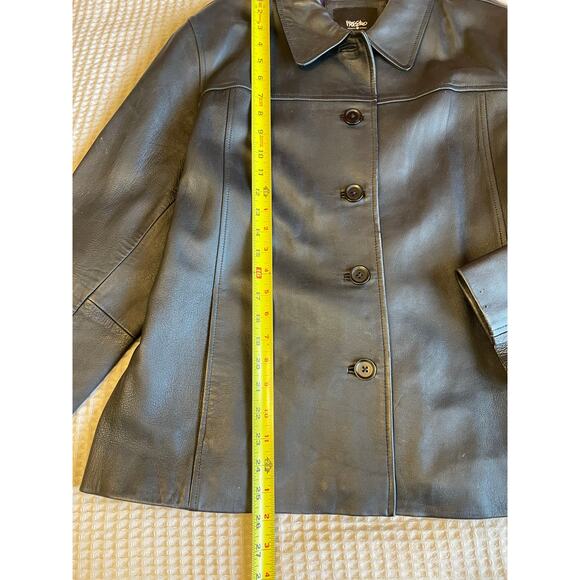 VTG Mossimo Genuine Leather Black Button Up Collared 90s Style Jacket XL Goth - Picture 5 of 12